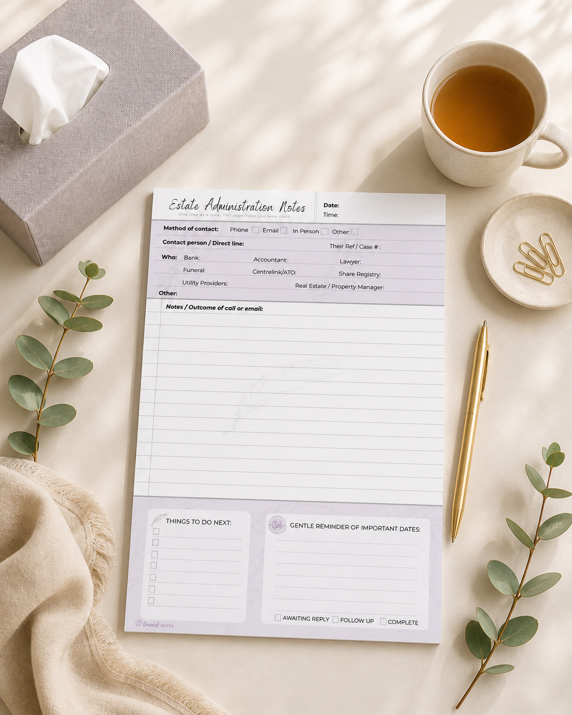 Estate Administration Notepad