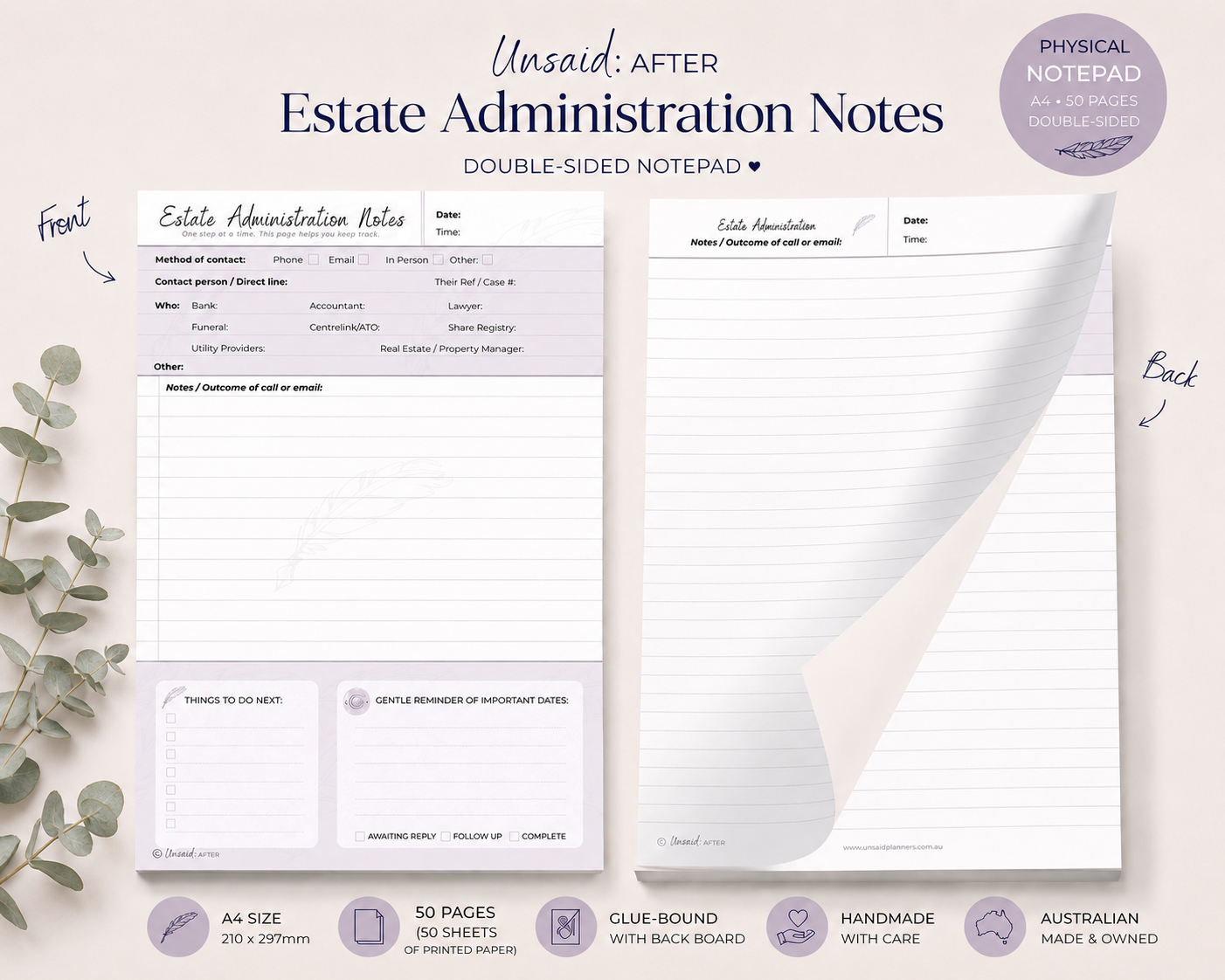 Estate Administration Notepad