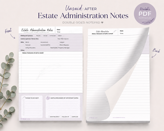Estate Administration Notepad (Digital Download)